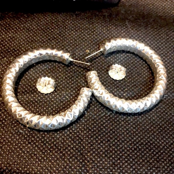 SIMON SEBBAG Sterling Silver Diamond Cut Large Hoop Post Back Earrings - Picture 5 of 13